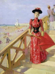 Kobieta schodząca po schodach na plażę