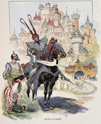Przyjazd do stolicy – w „Podróżach Guliwera” Swifta, il. przez Robida