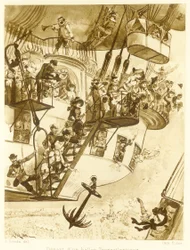 Wylot balonu transatlantyckiego, z Le Vingtieme Siecle, wyd. 1883