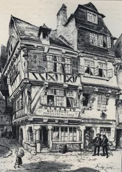 La venelle aux pastes in Morlaix - Stara Francja - Bretania - tekst, rysunki i litografie, Albert Robida (1848-1926) bez daty końca XIX wieku