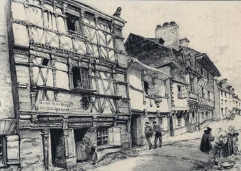 Rue Fardel a Saint Brieuc (Saint-Brieuc) - Stara Francja - Bretania - tekst, rysunki i litografie, Albert Robida (1848-1926) niedatowany koniec XIX wieku