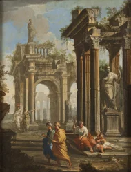 Pielgrzymi obok budynków klasycznych, ok. 1710