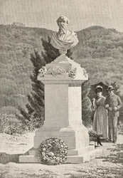 Pomnik Paolo Giacomettiego (1816-1882) na cmentarzu Staglieno, Genua, Włochy, rycina na podstawie rysunku Alberto della Valle, z "L