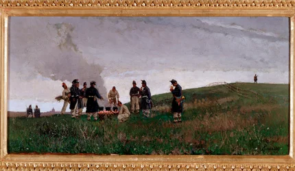 Wokół ognia. Biwak żołnierzy armii włoskiej (olej na płótnie)