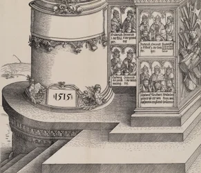 Portrety krewnych Maksymiliana i podstawa lewej kolumny zewnętrznej z datą 1..., 1515.
