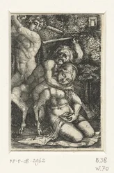 Satyr i mężczyzna walczą o kobietę