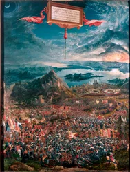 Bitwa pod Issos, wygrana przez Aleksandra Wielkiego w 333 r. p.n.e., 1529. Wymiary 158 x 120 cm, Monachium, Alte Pinakothek