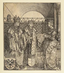 Łuk Triumfalny cesarza Maksymiliana I (fragment 24b): Scena historyczna w prawym górnym rogu