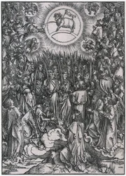 Hymn pochwalny wybranych w niebie / Adoracja Baranka, XII figura, arkusz 14 z cyklu „Apokalipsa”