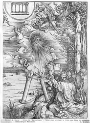 Scena z Apokalipsy, św. Jan pożerający Księgę, wydanie łac., 1511 (drzewryt) (fot. bw)