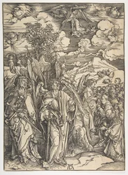 Cztery anioły trzymające wiatry, z Apokalipsy, wydanie niemieckie, 1498, ca. 1498.