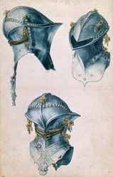 Trzy widoki hełmu rycerskiego, c. 1500.