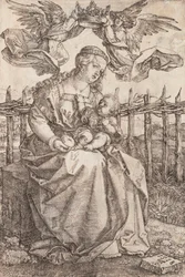Matka Boska ukoronowana przez dwa anioły - miedzioryt Albrechta Durera (1471-1528)