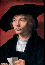 Portret Bernharda von Reesena, kolekcjoner sztuki z ne en 1490 - Portret Bernharda von Reesena - Obraz Albrechta Durera (1471-1528) Olej na drewnie 1521 (45,5x31,5cm) - Państwowa Galeria Sztuki, Drezno