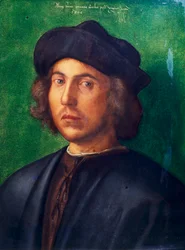 Portret młodzieńca, Albrecht Durer (1471-1528), olej na desce, 47x35 cm