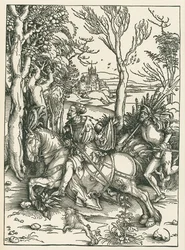 Rycerz i landsknecht, ok. 1496 (drzeworyt)