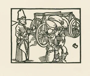 Kapłan ma worek na wozie, do którego wsypywany jest owies, ok. 1489-90 (drzeworyt)