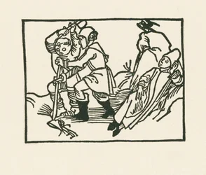 Kapłan leży na łące, kruk kracze na wydrążonym kamieniu, ok. 1489-90 (drzeworyt)