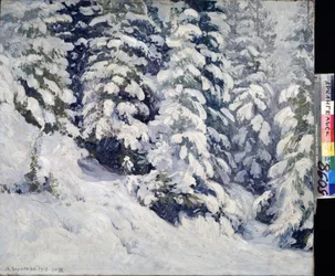 Las w zimie. Obraz Aleksandra Aleksiejewicza Borysowa (1866-1934). Olej na płótnie, 78 x 90 cm