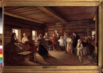 W wiejskiej szkole. Obraz Aleksandra Iwanowicza Morozowa (1835-1904), olej na płótnie