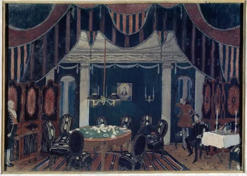 Decor preparatoire pour la piece de theatre „La mascarade” de Michaiła Lermontowa (1814-1841) (Scenografia do spektaklu Teatralna Maskarada Michaiła Lermontowa) – Peinture de Alexander Yakovlevich Golovin (Alexandre Golovine) (1863-1930), tempera