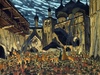 Scenografia do opery Panna z Pskowa N. Rimskiego-Korsakowa - Golovin, Alexander Yakovlevich (1863-1930) - 1901 - Tempera na tekturze - 39x52 - Kolekcja prywatna