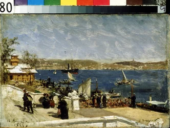Promenada na brzegu w Sewastopolu (Promenada Brzegowa w Sewastopolu). Obraz Aleksandra Karlowicza Beggrova (1841-1914). olej na płótnie