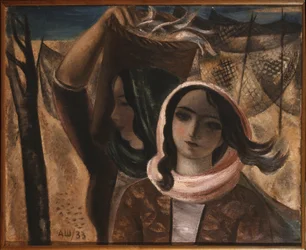 Os pescadores. Pintura de Alexander Vasilievich Shevchenko (Alexander Shevchenko) (1883-1948), óleo sobre tela polida