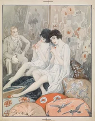 „Kobieta w buduarze” (Pani w swoim buduarze) Akwarela Aleksandra Apsita (1880-1944)