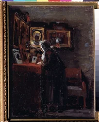 Przed ucztą religijną (Przed ucztą religijną) - Obraz Aleksieja Fiodorowicza Afanasjewa (Alexis Afanasyev) (1850-1920) - Olej na płótnie, 41 x 31,5 cm