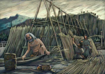 Budowa domów palafitów, domów prehistorycznych.
