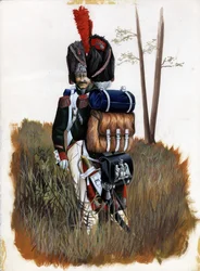 Pierwsze Cesarstwo (1804-1814 i 1815): żołnierze grenadierów Gwardii Królewskiej Wielkiej Armii Napoleońskiej we Włoszech. Rysunek autorstwa Alessandro Lonatiego