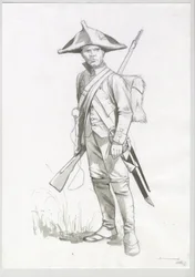Pierwsze Cesarstwo (1804-1814 i 1815): kostium żołnierza armii napoleońskiej, francuskiego strzelca. Rysunek autorstwa Alessandro Lonatiego