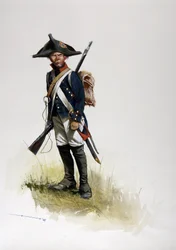 Pierwsze Cesarstwo (1804-1814 i 1815): strzelec wielkiej francuskiej armii napoleońskiej. Rysunek autorstwa Alessandro Lonatiego