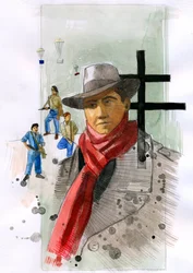 Portret Jeana Moulina, znanego członka ruchu oporu we Francji podczas II wojny światowej, ilustracja Alessandro Lonati