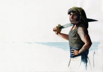 Portret pirata (korsarza) lub marynarza z mieczem patrzącego na morze. Kolorystyka autorstwa Alessandro Lonatiego.