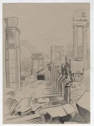 Ruínas da época romana em Roma, Fórum (foro romano) Desenho de Alessandro Lonati.polish