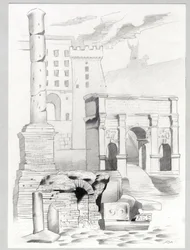 Ruínas da época romana em Roma, Fórum (foro romano) Desenho de Alessandro Lonati.polish