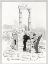 Ruiny z czasów rzymskich w Rzymie, Forum (foro romano) Rysunek Alessandro Lonati.