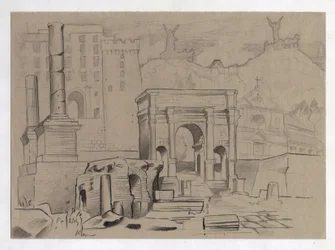 Ruiny z czasów rzymskich w Rzymie, Forum (foro romano) Rysunek Alessandro Lonati.