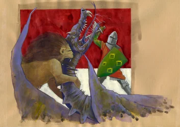 Yvain, Rycerz Lwa walczący ze smokiem Ilustracja: Alessandro Lonati