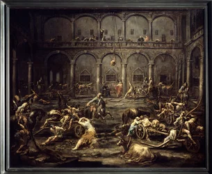 Przybycie krużganków do więzienia w Genui Obraz Alessandro Magnasco (1667-1749) XVIII w. Nd. 1,16x1,42 m Bordeaux, Muzeum Sztuk Pięknych.