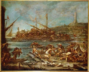 Embarcation of the galley-slaves in the port of Genoa (obraz na płótnie)
