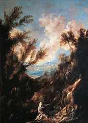 Bracia w drewnie, autorstwa Alessandro Magnasco, znanego jako Lissandrino (1667-1749)