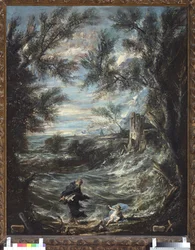 Święty Augustyn i dziecko (św. Augustyn i dziecko). Obraz Alessandro Magnasco znany jako il Lissandrino (1667-1749)