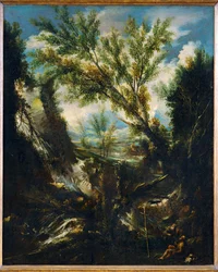 Burzowy pejzaż z prorokiem Eliaszem i świętym Jerome, Ojcem Kościoła (obraz na płótnie)