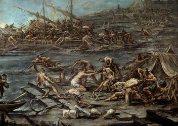 Wejście na pokład galmanów w porcie Gens Detail. Obraz Alessandro Magnasco (1667-1749). Ciemny. 1,16 x 1,42. Bordeaux, Muzeum Sztuk Pięknych