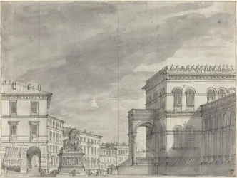 Piazza z pomnikiem jeździeckim i pałacem