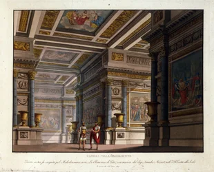 Scenografia Alessandro Sanquirico (1777-1849) do „La Clemence de Tito” Wolfganga Amadeusza Mozarta (1756-1791) wspina się do La Scali w Mediolanie w 1819 roku i reprezentuje pokój w Pałacu Królewskim Tito