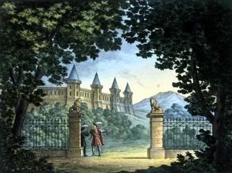 Scenografia Sanquirico do opery „Anna Bolena” Gaetano Donizettiego. Teatr Carcano, Mediolan